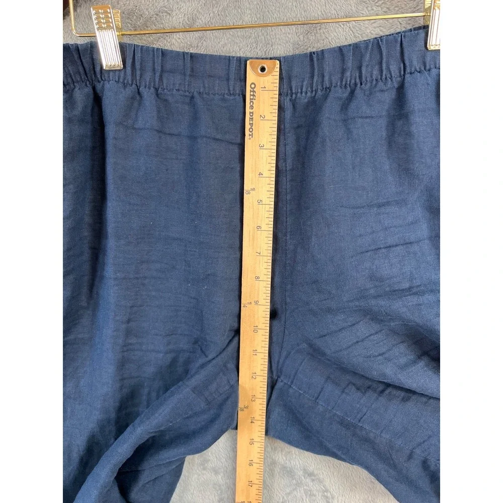 H&M Linen Wide Leg Pants Womens Large 34x26 Navy Blue Lightweight Pull On